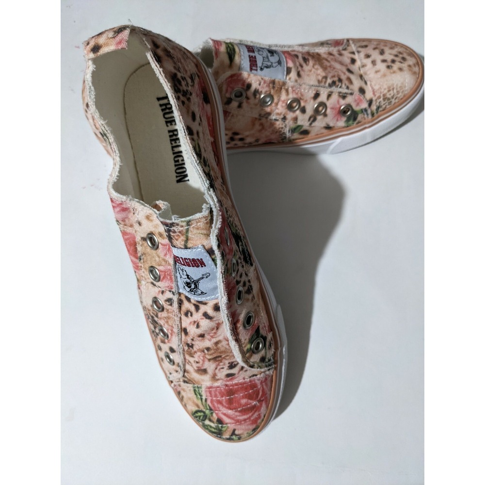 True Religion Women's Pink Floral Korey Low Top Canvas Slip-On Shoes Size 7.5